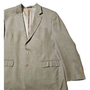 Ralph Lauren‎ Brown Houndstooth Patterned Wool Silk Sport Coat Men's Size 48L